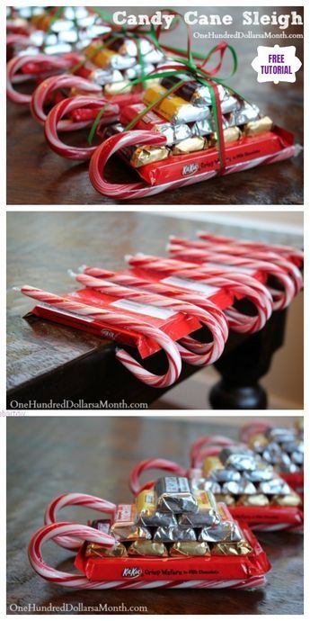 Candy Sleighs For Christmas, Candy Cane Sleighs, Candy Sleighs, Diy Candy Cane, Christmas Candy Crafts, Candy Sleigh, White Elephant Gift Exchange, Candy Cane Sleigh, Christmas Candy Gifts