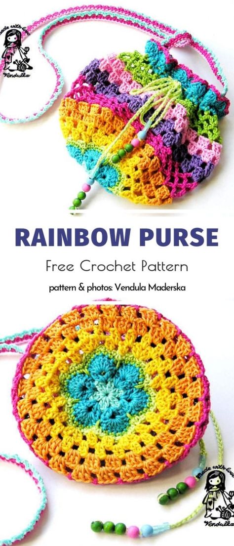 Rainbow Purse Free Crochet Pattern Rainbow Purses, Crochet Rainbow, Bags Crochet, Crochet Shell Stitch, Confection Au Crochet, Crochet Kids, Haken Baby, Crochet Purse Patterns, Crochet Purse