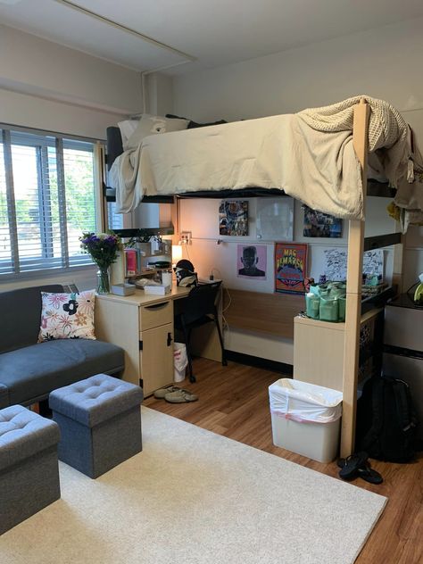 Room Simple Aesthetic, Dorm Room Simple, Dorm Planning, Girl Dorm Room, Single Dorm Room, Dorm Layout, 10 Gallon Fish Tank, Dorm Room Layouts, College Dorm Room Inspiration