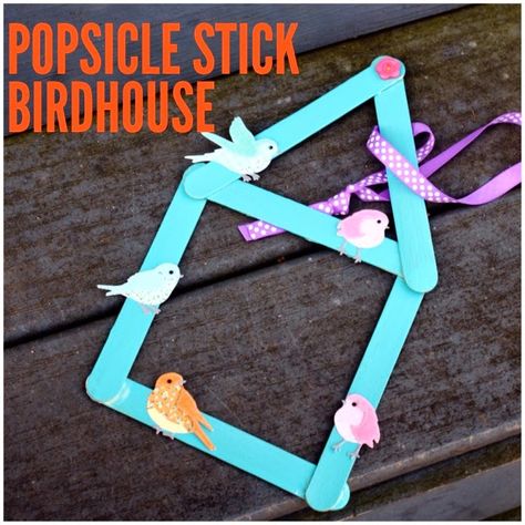 Stick Birdhouse, Popsicle Stick Birdhouse, Family Preschool, Birdhouse Diy, Childcare Ideas, Bird Craft, April Calendar, Birdhouse Craft, Foto Frame