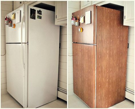 Before & After: Refrigerator Makeover | Flickr - Photo Sharing! Refrigerator Makeover, Fridge Ideas, Upcycle Home, Diy Home Updates, Light Wood Kitchens, Old Refrigerator, Decorating Diy, Diy Interior, Contact Paper