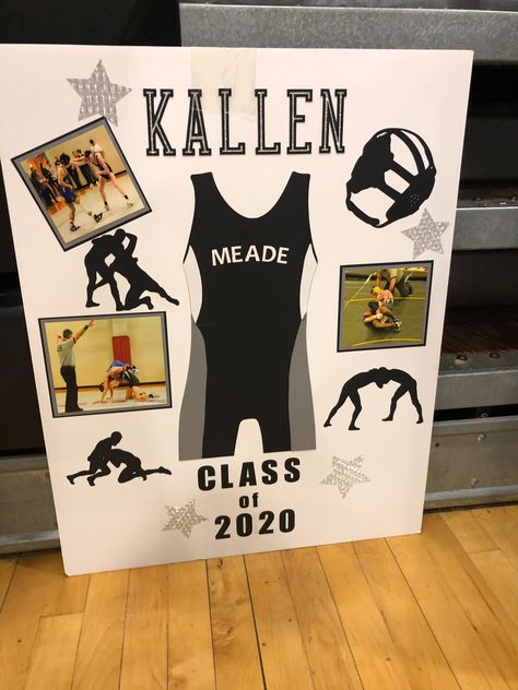 Senior Poster Board Ideas Wrestling, Senior Wrestling Posters, Wrestling Senior Night Posters, Wrestling Senior Night Gifts, Senior Night Posters Wrestling, Senior Night Gift Ideas Wrestling, Wrestling Graduation Party Ideas, Wrestling Locker Decorations, Senior Night Wrestling Ideas