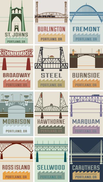 aprilsojung:  Portland bridge series finished including the under construction Caruthers Bridge! Make Something Everyday Project ©april black 2012 Types Of Bridges, Portland Bridges, Oregon Portland, The Oregon Trail, Bridge City, Big Sur California, Oregon Washington, Oregon Travel, Round The World