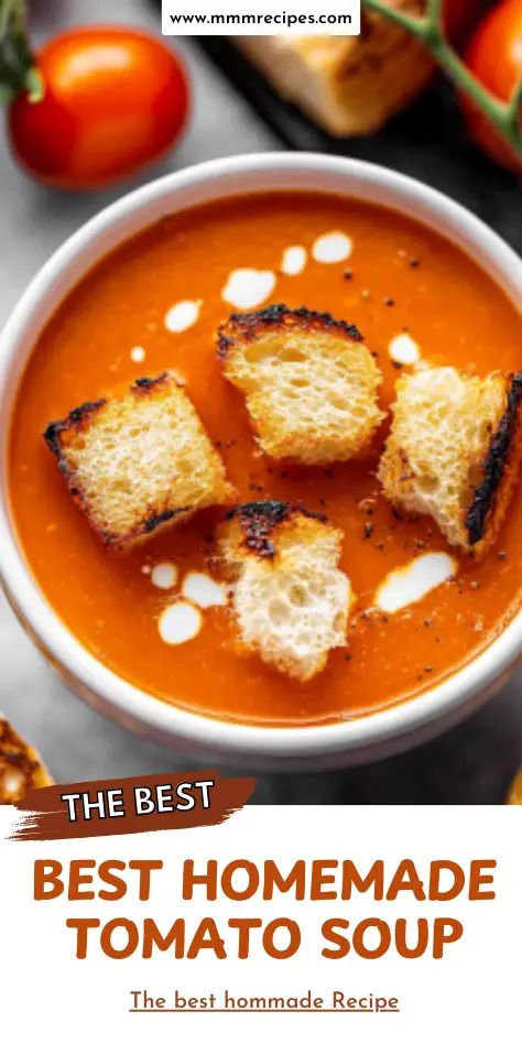 The best homemade tomato soup recipe made with fresh tomatoes, basil, and a touch of cream for ultimate comfort. Ready in under an hour and perfect for chilly days! Cozy up with a bowl, and don’t forget to pair it with a grilled cheese for the classic combo. Save this recipe for your next soup night! Tomato Soup Made With Tomato Sauce, Tomato Juice Soup Recipes, Homemade Roasted Tomato Soup, Tomato Basil Soup With Fresh Tomatoes, Fresh Tomato Soup Recipes, Tomatoe Soup Homemade Fresh Tomatoes, Tomato Soup With Tomato Sauce, How To Make Tomato Soup, Homemade Tomato Soup With Fresh Tomatoes