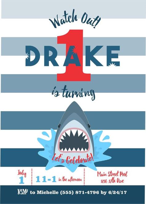 Shark birthday invitation shark party invitations Shark | Etsy Jaws Party, Shark Party Invitations, Boys First Birthday Party, Shark Birthday Invitation, Adventure Birthday Party, Birthday Party Locations, Shark Birthday Invitations, Boys First Birthday, Shark Jaws