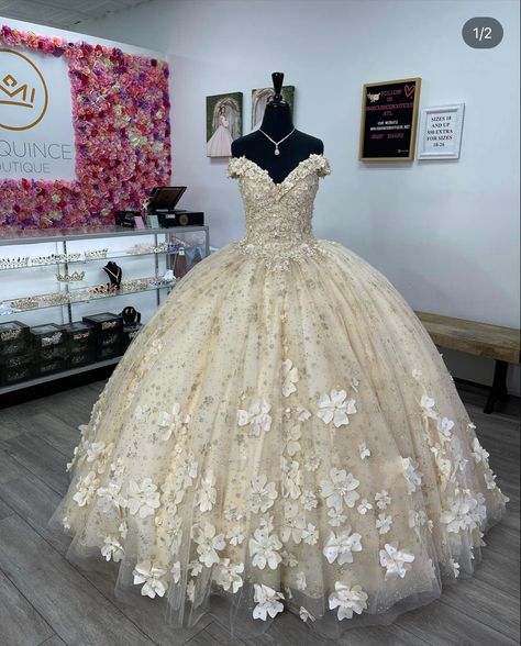 Beige Quinceanera Dresses, Champagne Quince Dresses, Gold Quince Dress, Quince Dresses Champagne, Champagne Quinceanera Dresses, Quince Themes, Quinceanera Dresses Gold, Quinceanera Themes Dresses, Sweet Sixteen Dresses