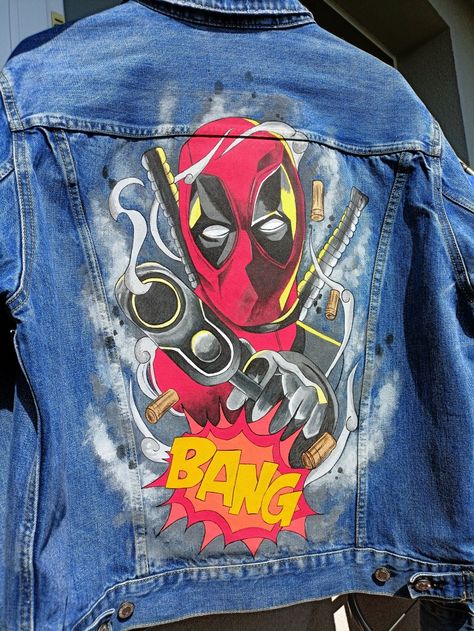 Denim Paint, Custom Jean Jacket, Painted Clothes Diy, Spiderman Art Sketch, Hand Painted Denim Jacket, Marvel Clothes, Art Outfit, Battle Jacket, Denim Art