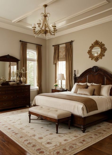 Classic Traditional Home Decor Bedroom, Bedroom Interior Design Traditional, Classic Bedrooms Elegant, Classic Bedroom Design Luxury Elegant, Modern And Traditional Bedroom, Vintage Design Bedroom, Modern Traditional Breakfast Area, Traditional Home Interiors Kitchen, Traditional Colonial House Interior