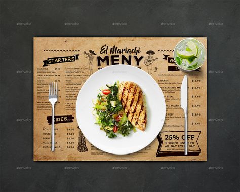 Restaurant Placemat Design, Placemat Template, Mexican Food Menu, Gourmet Grill, Board Breakfast, Gourmet Tacos, Template Restaurant, Mexican Vintage, Chicken Cooking