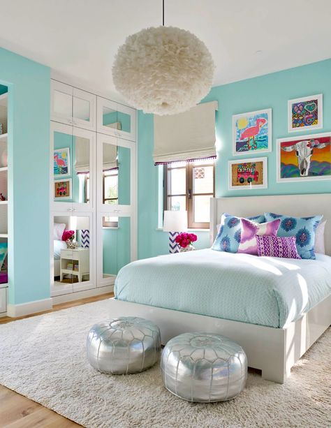 Girls Blue Bedroom, Turquoise Room, Bedroom Turquoise, Teen Girl Bedroom, Dekorasi Kamar Tidur, Girl Bedroom Designs, Teenage Bedroom