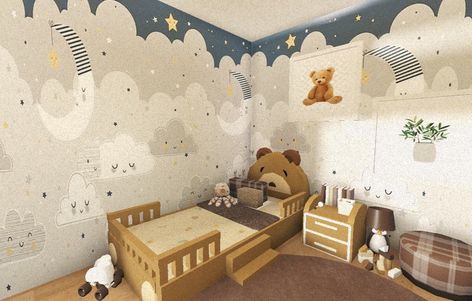 Toddler Bedroom Bloxburg, Bloxburg Boys Room, Bloxburg Neighborhood, Bloxburg Layout Ideas, Bloxburg Cottage, Bloxburg Layout, Bloxburg Interior, Mansion Bedroom, Blocksburg Room Ideas￼