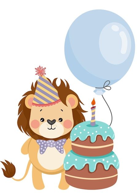 Crown On Head, Lion Sitting, Cute Lion, Happy Birthday Cake, Happy Birthday Cakes, Vector Photo, Coming Out, Cartoon Characters, Premium Vector