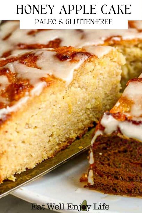 Grain Free Apple Cake, Honey Sweetened Gluten Free Desserts, Paleo Apple Dessert Recipes, Paleo Honey Cake, Healthy Honey Cake Recipe, Gluten Free Honey Cake Recipe, Gluten Free Dairy Free Refined Sugar Free Desserts, Flourless Apple Cake, Paleo Fruit Dessert