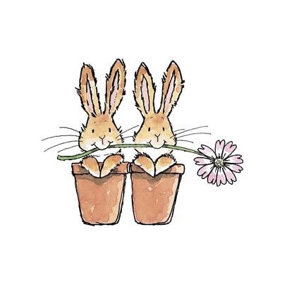 . Cute Flower Illustration, Pots Illustration, Bunnies Cute, Easter Drawings, Cute Bunnies, Penny Black Stamps, Cat Air, Rabbit Art, Bunny Art