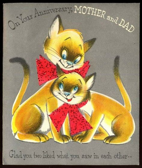 VTG ANNIVERSARY MOM Dad Greeting POP UP Card SIAMESE CATS Flocked Bobble 1962 - $10.70 | PicClick CA Art Altéré, Genealogy Scrapbooking, Kitten Birthday, Mother's Day Greeting Cards, Vintage Card, Images Vintage, Vintage Greeting Cards, Vintage Easter, Vintage Cat