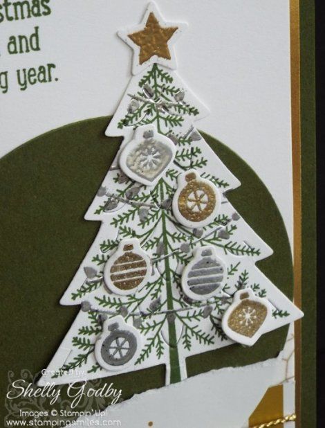 Rich and elegant Stampin' Up! Peaceful Pines Christmas card Stampin Up Peaceful Pines, Elegant Christmas Tree Ideas, Elegant Christmas Trees, Christmas Tree Ideas, Gold Ornaments, Silver Lights, Christmas Cards To Make, Elegant Christmas, Holiday Catalog