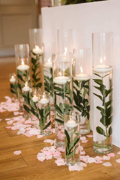 Classic Chic Wedding Decor, Wedding Decor With Vases, Submerged Flower Centerpiece Wedding, Wedding Vase Filler Ideas, Minimal Elegant Wedding Decor, Wedding In January Ideas, Succulent Table Arrangements, Hawaiian Wedding Centerpieces, Easy Candle Centerpieces