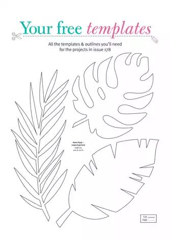 Free tropical garland, castle gift bag and pop-up card templates 1 Leaves Template Free Printable, Tropisk Fest, Seni Mural, Pop Up Card Templates, Kraf Diy, Paper Leaves, Leaf Template, Papercraft Templates, Seni Origami