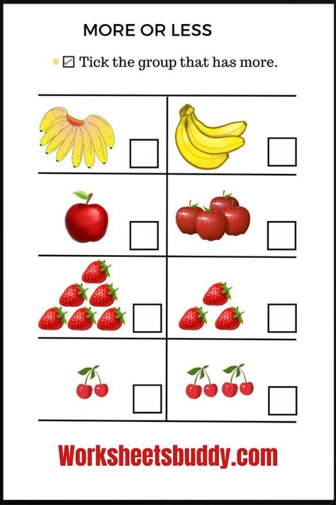 More or Less Worksheets For Kindergarten With Pictures More And Less Worksheet, More Or Less Worksheets, Comparing Numbers Worksheet, Shape Tracing, Shape Tracing Worksheets, Comparing Numbers, Shapes Preschool, Worksheets For Kindergarten, Learn To Count