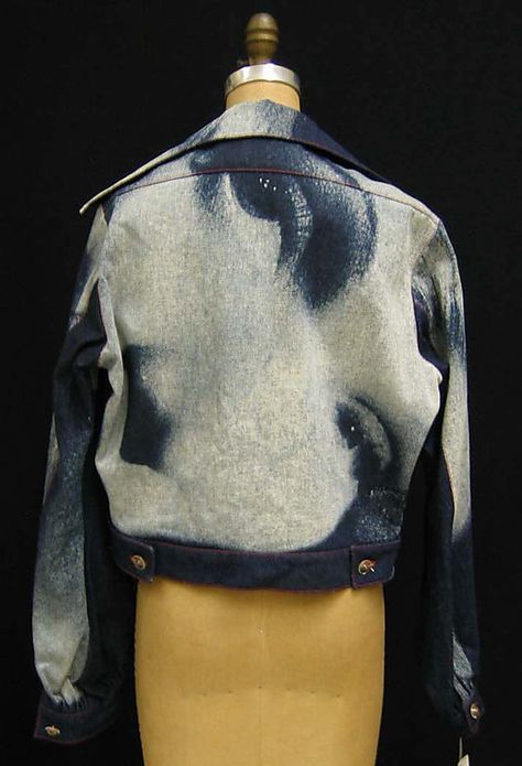 Vintage Fashion: 1991 Vivienne Westwood Marlene Dietrich print denim Jacket (back) English Fashion, Print Denim, Marlene Dietrich, A Jacket, John Galliano, White Jacket, Printed Denim, Looks Vintage, Dandy