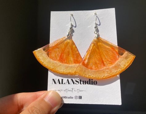 Dried Fruit Resin, Fruit In Resin, Dried Fruit Earrings, Fruit Clothes, Silly Earrings, Crazy Earrings, Resin Accessories, Resin Earring, Weird Jewelry