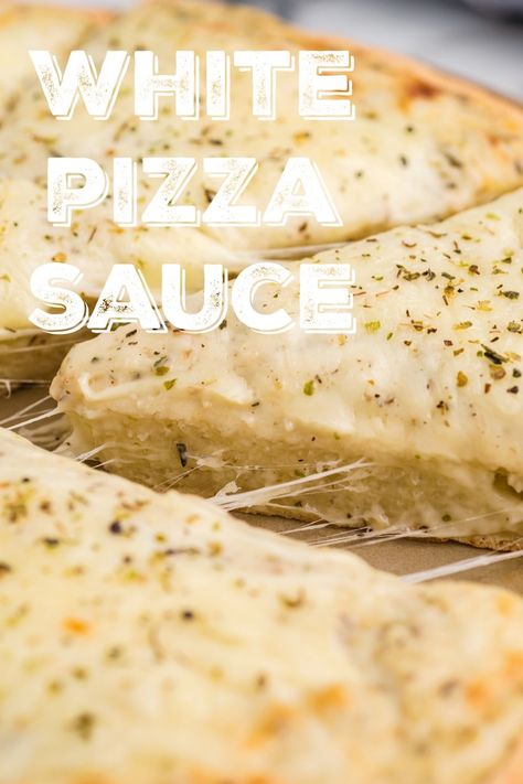 Even if you're a red sauce devotee, this White Pizza Sauce recipe just might enlighten your taste buds to the tasty power of a white sauced pie - especially when an alliance of the perfect cheese and toppings are chosen accordingly. White Pizza Sauce Recipe, White Sauce Pizza, Pizza Friday, White Pizza Sauce, Garlic Pizza, White Sauce Recipes, Pizza Sauce Recipe, White Pizza, Pizza Sauce Homemade