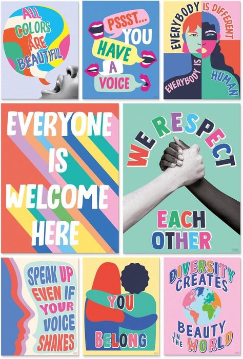 Amazon.com: S&O Set of 8 Diversity Posters for Classroom - Classroom Posters Diversity Decorations - School Counselor Office Decor - Everyone is Welcome Here Sign - High School Classroom Decor - Safe Space Sign : Office Products Posters For Classroom High School, Safe Space Classroom Sign, Social Justice Classroom Decor, Classroom Decorations For High School, Office Decor School Counselor, Diversity Decorations, Diversity Posters For Classroom, Welcome Posters For School, High School Classroom Posters