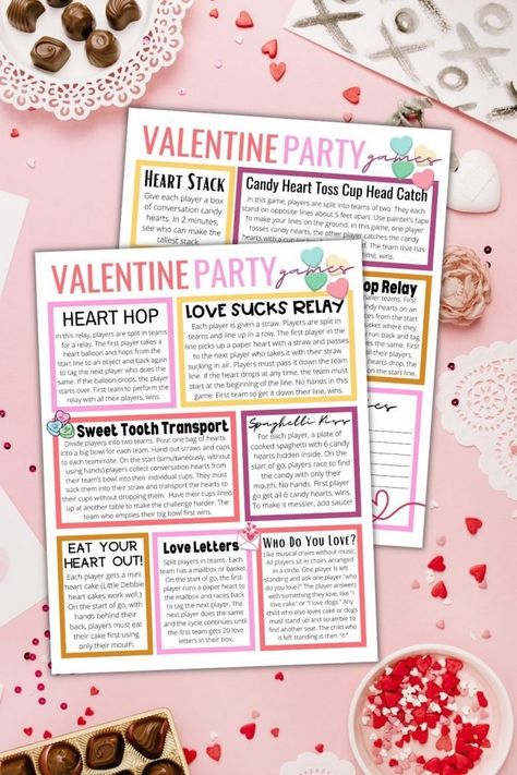 More than likely, your kids are going to be crazy about their Valentine party. Add a little excitement with fun Valentine's Day party games for kids with printable PDF. Get ready to party with these 11 fun Valentine Party Games. This February, add a few valentine activities to your classroom party, youth group, or at home celebration. This Valentines' Day party games printable set includes game ideas, directions and a supply list. #FrugalCouponLiving Valentine Party Games, Valentines Class Party, Valentine's Day Party Games, Valentine Party Game, Party Games For Kids, Family Valentines Day, Candy Stand, Valentines Games, Valentine's Day Games