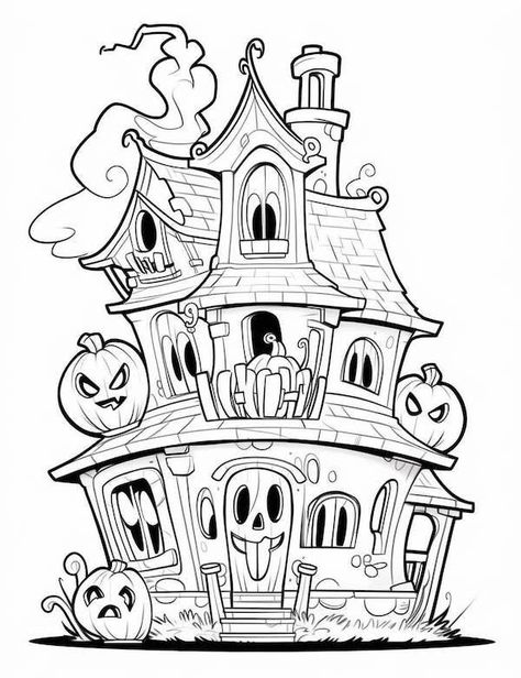 Halloween Doodle Coloring Pages, Free Halloween Coloring Pages For Adults, Free Printable Halloween Coloring Pages For Adults, Books Money, Halloween Colouring Pages, Haunted House Coloring, Scary Halloween Coloring Pages, Halloween Profile, Halloween Colouring