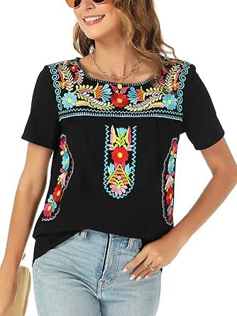 Fiesta Shirt, Embroidered Tops, Floral Peasant Blouse, Mexican Shirts, Mexican Blouse, Tops Short Sleeve, Shirt Embroidery, Peasant Blouse, Shirts For Women