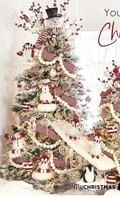 23+ Snowman Christmas Tree Ideas Your Kids Will Love 11 Christmas Tree Decorations Ribbon, Christmas Tree Decorated, Christmas Tree Decorating Themes, Creative Christmas Trees, Elegant Christmas Trees, Christmas Tree Decorations Diy, Christmas Themes Decorations, Snowman Christmas Tree, Christmas Tree Inspiration