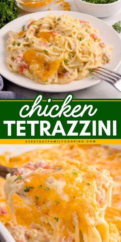 My chicken tetrazzini recipe is quick to prep, easy comfort food. I just make the pasta, combine it with the rest of the ingredients, top with cheese, bake, and dinner is served! Best Chicken Tetrazzini Recipes, Frozen Diced Chicken Recipes, Chicken Tetrazzini Recipes Easy, Crockpot Chicken Tetrazzini, Quick Easy Supper Ideas, Chicken Tetrazzini Easy, Turkey Tetrazzini Recipe Easy, Sunday Supper Ideas, Easy Casserole Recipes For Dinner