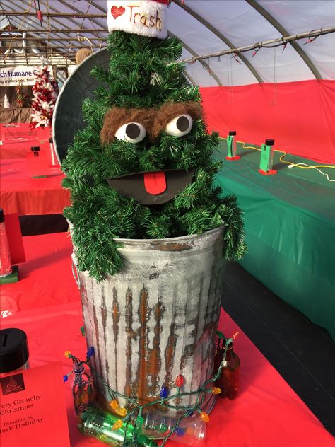 Christmas Tree Competition, Oscar The Grouch Christmas Tree, Christmas Tree Decorating Contest Ideas, Tree Decorating Contest Ideas, Funny Christmas Tree Themes, Christmas Tree Ideas Funny, Christmas Tree Competition Ideas, Christmas Tree Contest Ideas, Funny Christmas Tree Ideas