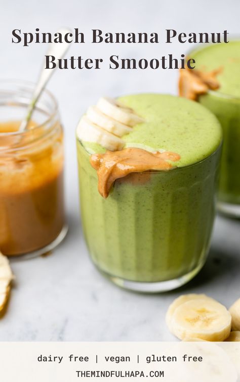 Peanut Butter Spinach Smoothie, Banana Peanut Butter Smoothie, Banana Spinach Smoothie, Spinach Smoothie Recipes, Peanut Butter Banana Smoothie, Banana Peanut Butter, Banana Drinks, Oat Smoothie, Peanut Butter Smoothie