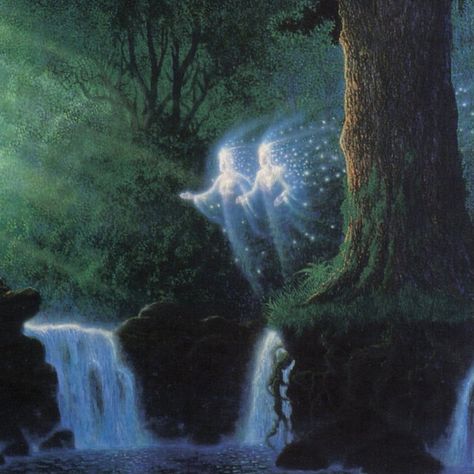 @classicnymph on Instagram: ““Guardians of the Grove” 🌠 By Gilbert Williams . “The reticent volcano keeps His never slumbering plan — Confided are his projects pink To…” Gilbert Williams, Faerie Aesthetic, Art Visionnaire, Water Aesthetic, Spirited Art, Visionary Art, Ethereal Art, The Grove, Fairy Land