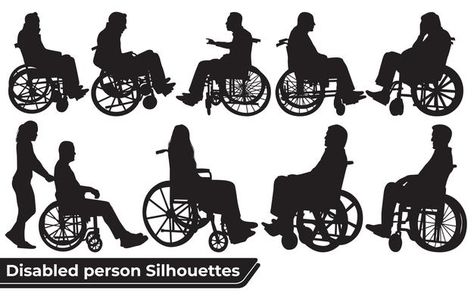 Disabled person vector or silhouettes of... | Premium Vector #Freepik #vector #people Woman Sitting Silhouette, Sitting Silhouette, Person Silhouette, Silhouette Drawing, Diverse People, Male Nurse, Vector People, Character Flat, Friends Characters