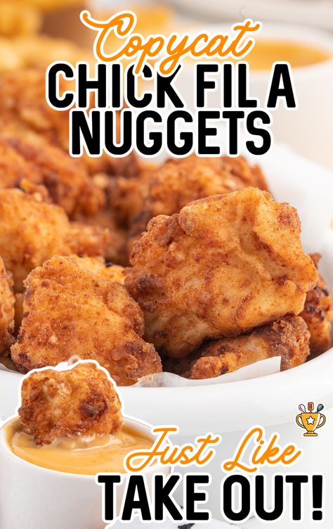 Make crispy, juicy Copycat Chick-fil-A Nuggets at home in 30 minutes. Perfect for family dinners or parties! Copy Cat Chic Fil A Nuggets, Chick Fila Nuggets Copycat Air Fryer, Chickfila Nuggets, Chik Fil A Chicken, Copycat Chick Fil A Nuggets, Cat Meals, Chick Fil A Chicken Nuggets, Best Fried Chicken Recipe, Chicken Nuggets Recipe