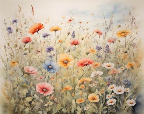 Leonardo Diffusion XL Watercolor wildflowers in field with sli 1 Watercolor Wildflowers, Visual Storytelling, Storytelling, Wild Flowers