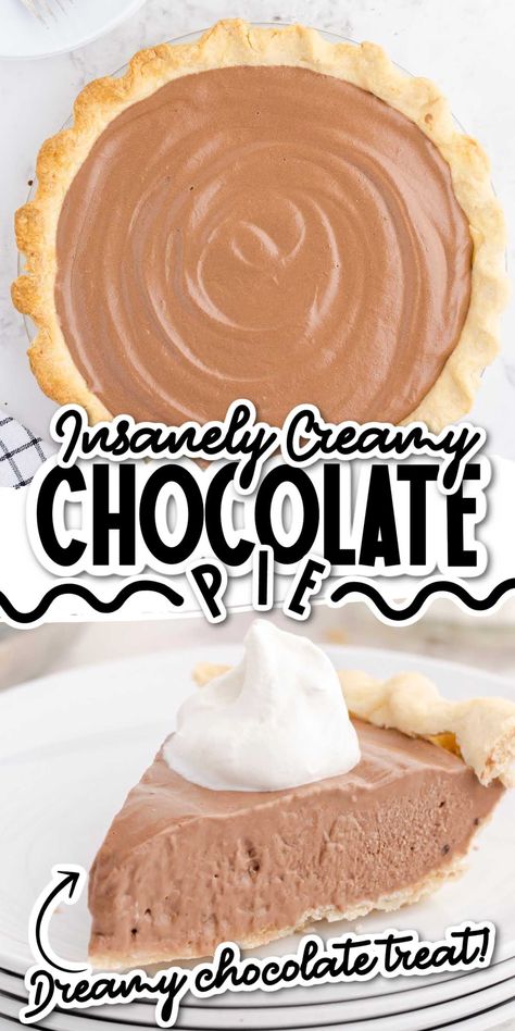 Chocolate pie is an insanely creamy recipe with a delicious chocolate filling. The rich chocolate flavor of this pie makes it the perfect dessert for any occasion. Chocolate Cream Pie Filling, Old Fashion Chocolate Pie Recipe, Chocolate Pie Filling Recipe, Chocolate Chiffon Pie, Chocolate Pie Easy Pudding, Milk Chocolate Pie, Chocolate Silk Pie Recipe, Caramel Pie Recipe, Easy Chocolate Pie Recipe