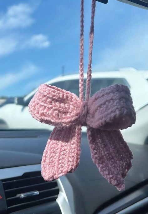 Crochet Coquette Car Accessory -  #accessory #Car #Coquette #Crochet Car Mirror Hanging Accessories Crochet, Crochet Car Items, Crochet Ideas For Car, Crochet Car Ideas, Cute Etsy Finds, Coquette Car Decor, Pink Yarn Crochet Ideas, Car Mirror Crochet, Crochet For Car