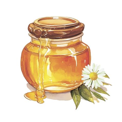 Honey Jar Sketch, Milk And Honey Illustration, Honey Jar Art, Honey Pot Illustration, Honey Drawing Cute, Honeypot Drawing, How To Draw Honey, Jar Of Honey Drawing, Jar Art Drawing