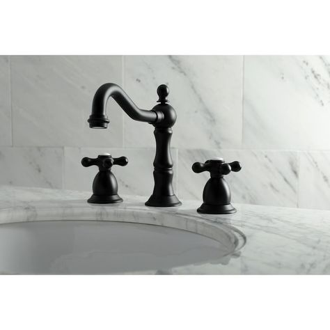 Kingston Brass Heritage Matte Black 2-handle Widespread High-arc Bathroom Sink Faucet with Drain in the Bathroom Sink Faucets department at Lowes.com Transitional Bathroom Decor, Big Cross, Plumbing Bathroom, Transitional Bathroom, Single Hole Bathroom Faucet, Widespread Bathroom Faucet, Vessel Sink Bathroom, Lavatory Faucet, Faucet Handles