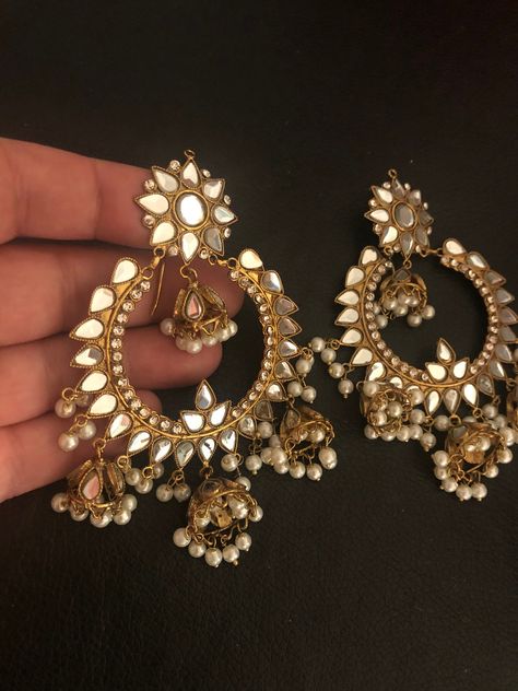 Chandbali Earrings Kundan, Desi Earrings, Baat Pakki, Desi Jewellery, Kundan Chandbali, Hyderabadi Jewelry, Desi Jewelry, Pakistani Earrings, Indian Wedding Jewelry Sets