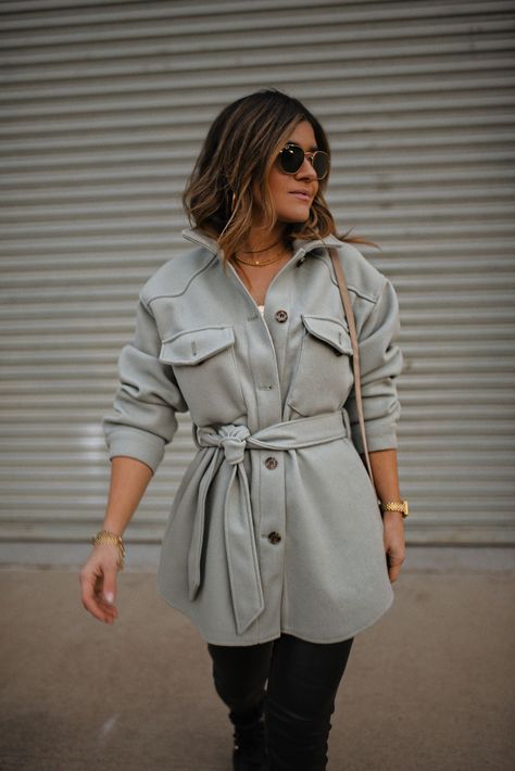 STYLE YOUR FAVORITE SHACKET LIKE THIS! | shacket outfit women | faux leather pants outfit | combat boots outfit | shacket outfits | shacket street style | shacket outfit women street style | how to style a shacket | how to style a belted shacket | combat boots and leather leggings | CHIC TALK #shacket #combatboots Shacket With Belt, Shacket Office Outfit, Belted Shacket Outfit, Shacket Styling, Shacket Street Style, Style A Shacket, Shacket Outfits, Shacket Outfit Women, Outfit 2015