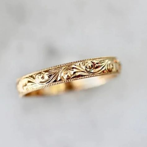 Gem Breakfast, Plain Gold Ring, Plain Ring, Wedding Band Engraving, Engraved Wedding, Textured Ring, Rose Gold Band, Matching Band, Delicate Rings