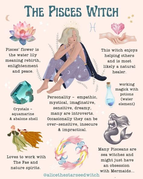 Alice Kendall | PISCES WITCH ♓️ Next in my series of Zodiac Witches, now it’s time for the Pisces Witch… Pisces sun, moon and rising people can you… | Instagram Pisces Witch, Pisces Friend, Zodia Pești, Sun Moon And Rising, Pisces Sun, Pisces Traits, Pisces And Aquarius, Pisces Girl, Pisces Quotes