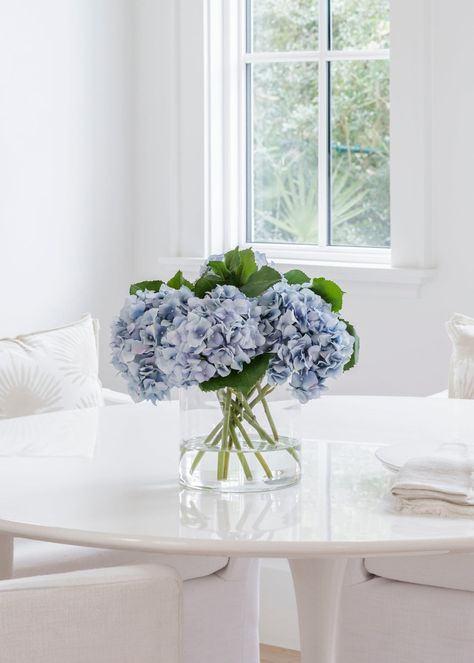 Faux Hydrangea Arrangement, Hydrangea In Vase, Tiny Vases, Hydrangea Cottage, Florida Vibes, Hydrangea Arrangement, Hydrangea Vase, Artificial Plant Arrangements, Tulips Arrangement