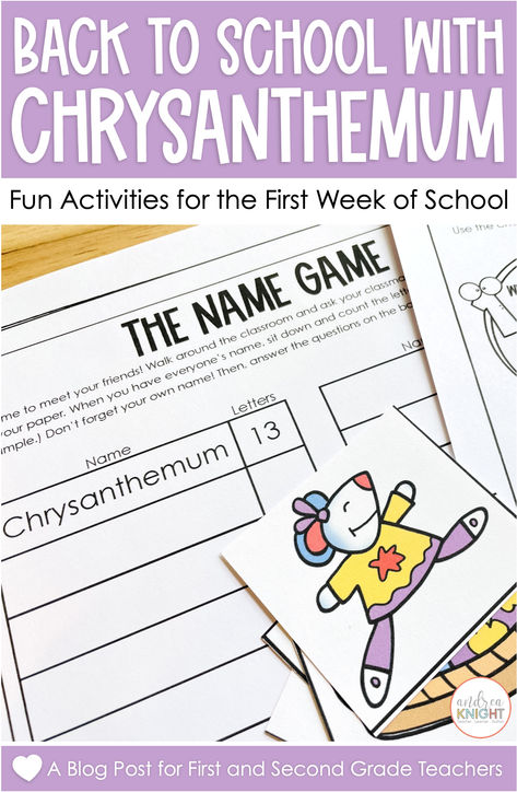 We read Chrysanthemum at the beginning of each school year. Not only is the topic a good one for talking about healthy and respectful classroom communities, but because her name is sooo long, the story lends itself well to fun name activities on the first day of school. In this post, I share an activity that's perfect for 2nd grade children who have experience collecting and graphing data (math skills they likely learned the year before) and a differentiated version for new firsties. Come see! Grade 1 Beginning Of The Year Activities, First Grade Beginning Of The Year Activities, First Day Of Grade 2 Activities, Back To School Math 2nd Grade, Kindergarten Kindness, First Day First Grade, Chrysanthemum Activities, Beginning Of The Year Activities, 2nd Grade Class