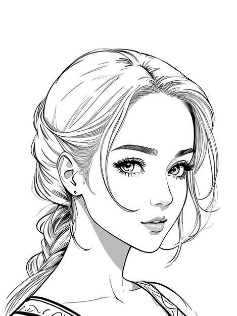 Beautiful Face Drawing, Sketches Of Women Faces, Beautiful Woman Drawing, Girl Drawings Sketches, Girls Drawing Sketches, Woman Sketch Face, Anime Woman Sketch, Woman Hand Drawing