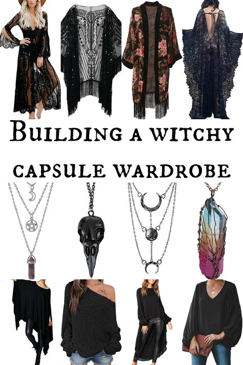 Witchy Outfit Plus Size, Stevie Nicks Summer Style, Masculine Witch Aesthetic, Different Witch Aesthetic, Romantic Witch Fashion, Halloween Wedding Outfits Guest, Witchy Fairy Aesthetic Outfits, Dark Witch Fashion, Capsule Wardrobe Witchy